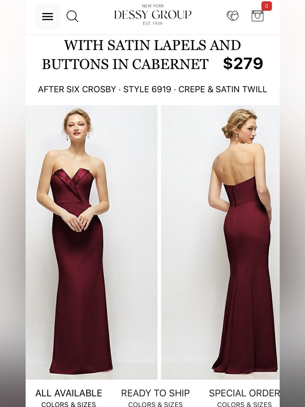 After Six Strapless Cabernet Satin-Trim Crepe Gown